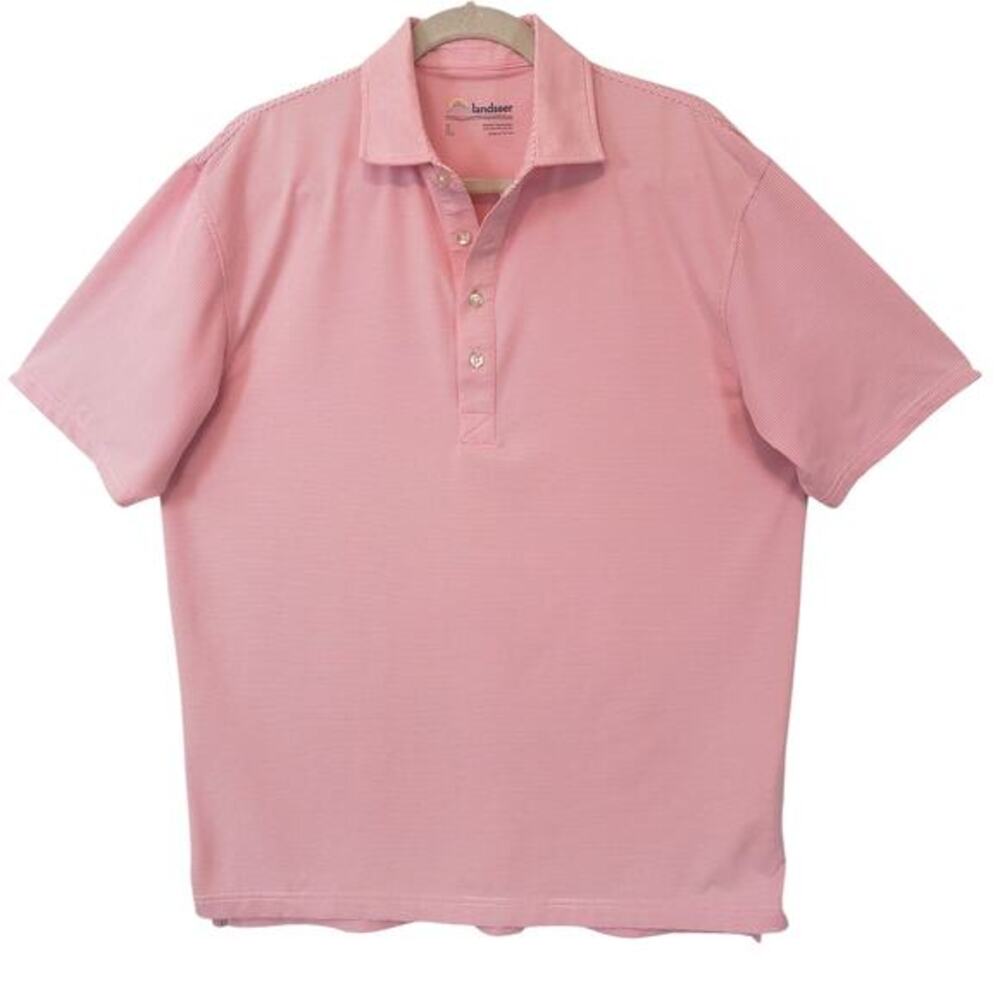 Landseer Outdoor Pink Striped Performance Polo Shirt Mens‎ Large Golf Stretch